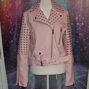 AKIRA Pink Leather Jacket with Studded Details
